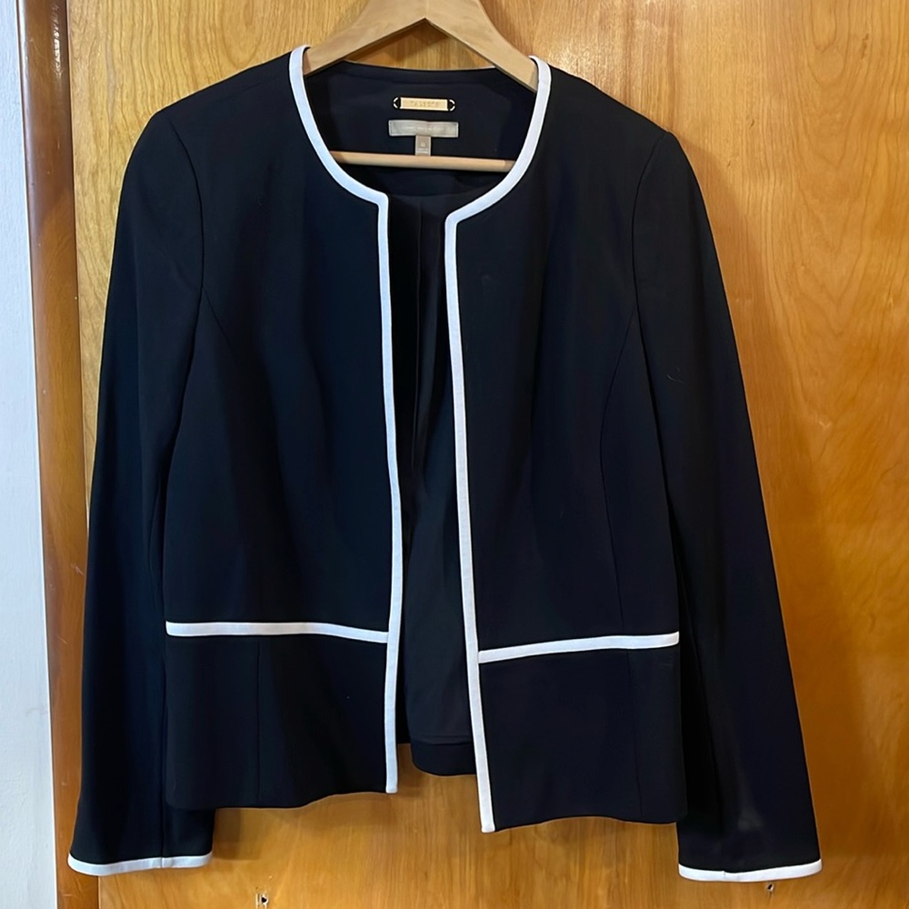 Black open blazer with white piping
